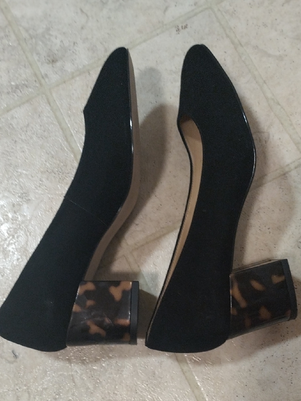 NWOT Talbots black suede shoes with tortoiseshell block heels Sz 7.5 - Picture 5 of 5